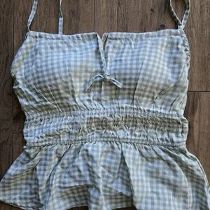 NEW Klassy Network Milkmaid Cami Tank Gingham Checkered Peplum Top - Green White